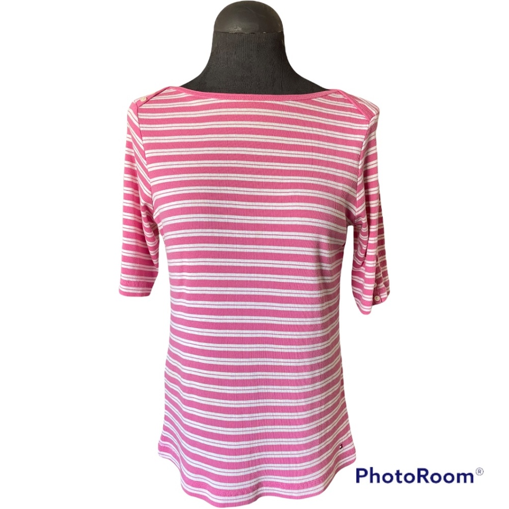 #1 Tommy Hilfiger Pink Stripe Short Sleeve Sleepwear / Loungewear Top Size M